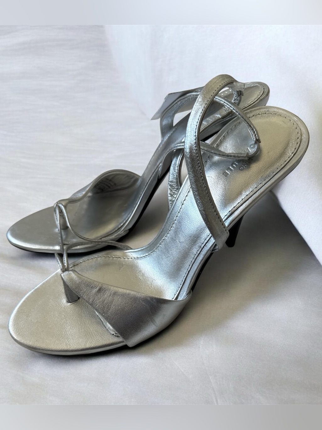 Mango Silver Metallic Strappy Heeled Sandals